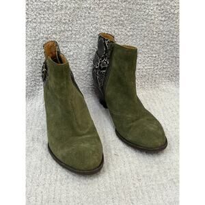 Vionic Women's Green Suede Leather Snake Embossed Booties Size 6.5 AS IS #65556